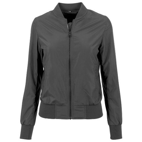 Build Your Brand Women's Nylon Bomber Jacket Black